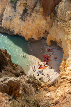 People having a rest at Praia do Carvalho Beach, Portugal