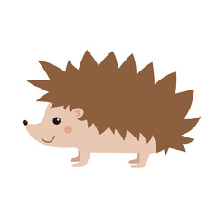 Cute cartoon hedgehog. Vector illustration. Flat style. Isolated element. Erinaceus europaeus. - obrazy, fototapety, plakaty