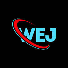 WEJ logo. WEJ letter. WEJ letter logo design. Initials WEJ logo linked with circle and uppercase monogram logo. WEJ typography for technology, business and real estate brand. - obrazy, fototapety, plakaty