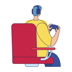 Isolated male cartoon playing videogames holding a joystick Vector