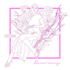 Fototapeta na wymiar Flowers drawing line art concept. Woman Illustration.