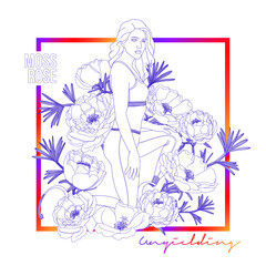 Obraz premium Flowers drawing line art concept. Woman Illustration.