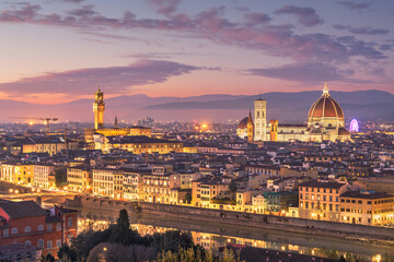 Florence, Italy skyline with landmark buildings Over the Arno River
