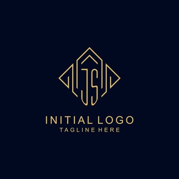 Initial logo JS monogram with rhombus line style design
