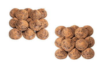 Chocolate truffles isolated on a white background.