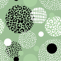 Abstract modern leopard seamless pattern with circles. Animals trendy background. Color decorative vector illustration for print, card, fabric, textile. Modern ornament of stylized skin