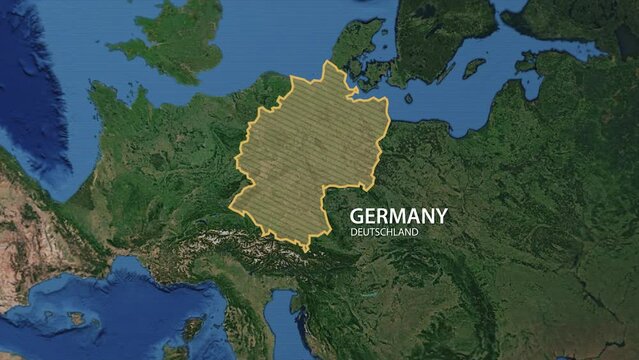 Drawing the borders of the country Germany on the depths. Approaching from space