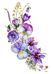 Hand Drawn Watercolor Floral Decoration Isolated on White.
