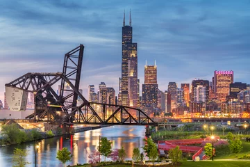Tableaux ronds sur aluminium brossé Chicago Chicago, Illinois, USA Park and Downtown Skyline