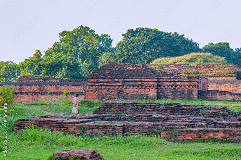 Poster Ruins of Nalanda university. Patna, India