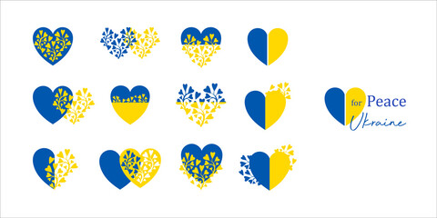 Set of stylized heart symbol blue and yellow color the Ukrainian flag