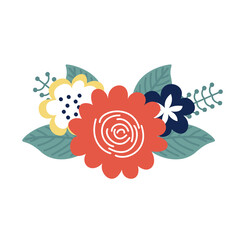  Easter cute spring flower bouquet. Flat vector illustration