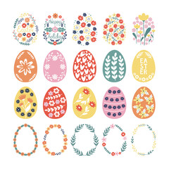  Collection of spring Easter eggs with flowers. Vector illustration set