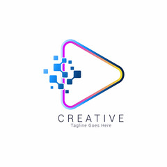 Media Play Pixel Logo Design Template elegant luxury attractive