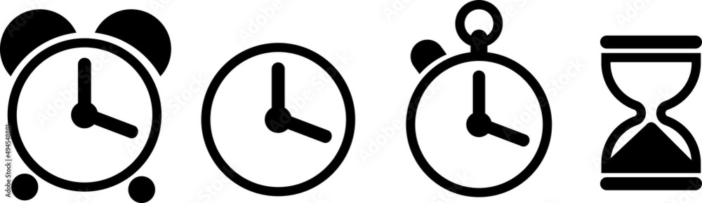Poster black and white vector of clock line art icon images with different design and types
