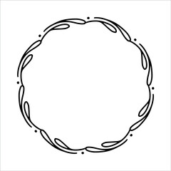 Vector hand drawn spring wreath isolated on white background. Outline circle of leaves. Doodle style. Floral frame. Family monogram.