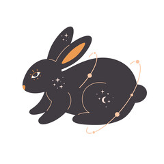 Rabbit with esoteric, mystic, astrology and magician elements. Year of the Rabbit. Hand drawn vector illustration