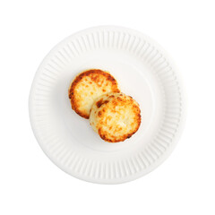 Portion of fried cheesecakes or pancakes poured with jam and sprinkled with powdered sugar