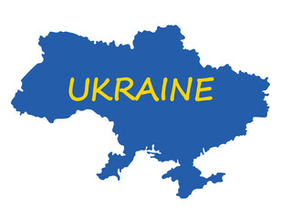 Obraz premium Map of Ukraine in blue with yellow text 