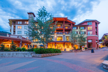 modern apartment building with stairs and beautiful landscape in Vancouver, Canada, North America. Night time.