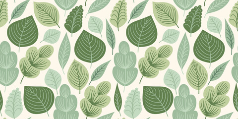 Abstract seamless pattern with leaves and grass. Vector design for paper, cover, fabric, interior decor and other