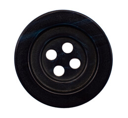 Close-up of a dark blue button on a white background. Black button isolate for sewing clothes