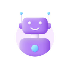 3D bot icon isolated on white background. Chatbot and online support concept. Cute robot. Can be used for many purposes.