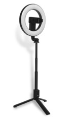 Selfie ring lamp with tripod, isolated on white background