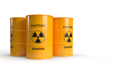 Nuclear barrels with nuclear sign 3D rendering