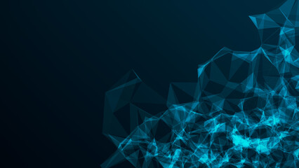 Abstract blue background with moving lines and triangles. The concept of big data, technology and science. Connection to the World Wide Web. 3d rendering.