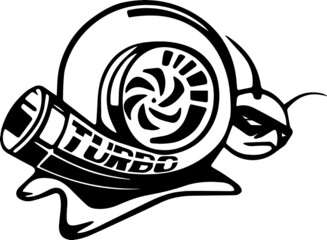 Cartoon snail icon with the word turbo on its shell isolated on a white background - obrazy, fototapety, plakaty