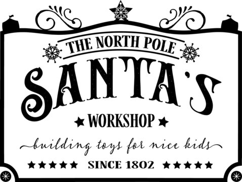 Santa's workshop signboard on a white background