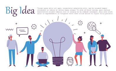 Business startup work moments flat banner. New ideas, search for investor, increased profits. Vector illustration of a business situation.