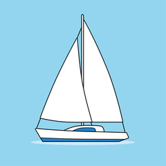 White sailboat or sailing yacht cartoon vector illustration