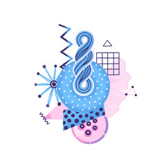 Naklejka premium Creative abstract composition of different textured shapes in hand-drawn style. Modern art illustration in pink, purple, blue colors. Print on T-shirt, phone case, notebook cover and more. Vector