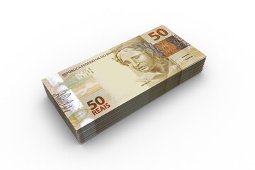 3d Money notes of 50 reais, 50 reais and 50 reais from brazil in wood background. Money from brazil. earn money. Real, Currency, Dinheiro, Reais, Brasil. Money banknotes 3d illustration.