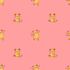 Vector pattern with cute mice, cartoon-style character, cute animals, rodents. Children's illustration for postcards, posters, T-shirts, teenagers, stickers, fabrics.