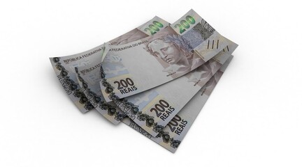 3d Money notes of 200 reais, 200 reais and 200 reais from brazil in wood background. Money from brazil. earn money. Real, Currency, Dinheiro, Reais, Brasil. Money banknotes 3d illustration.