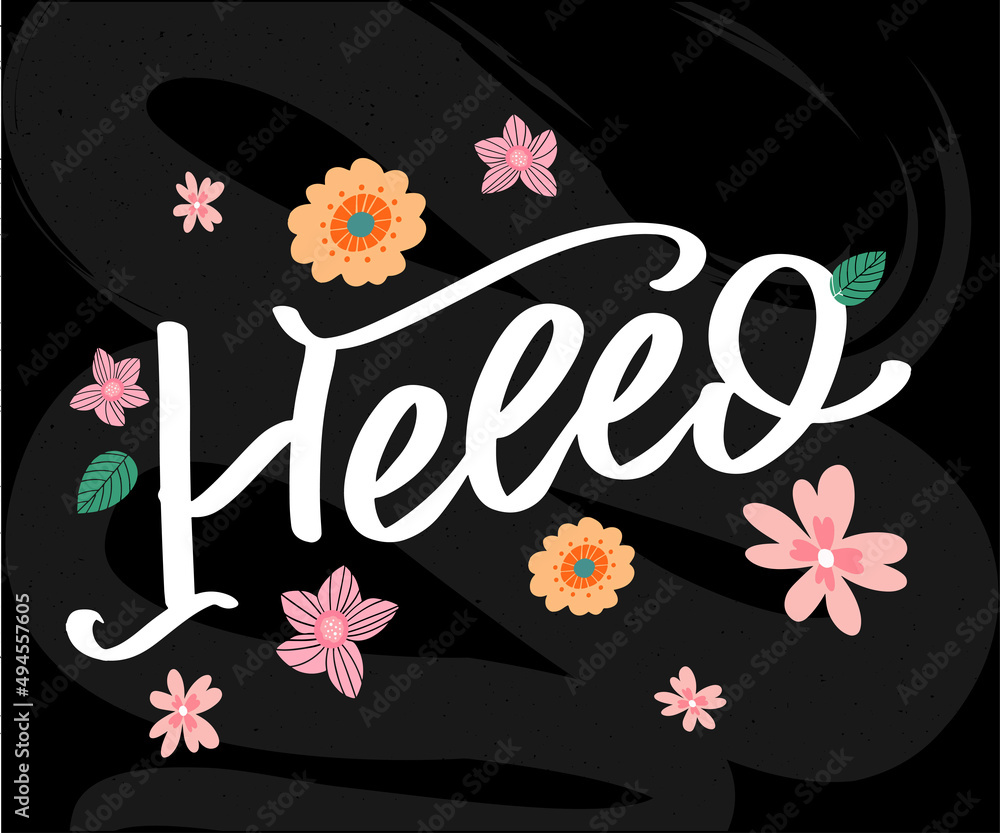 Poster hello in hand drawn style. hello world. lettering design concept. white background. hand lettering t