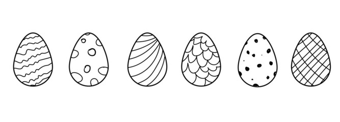 Eggs in black style. vector file. Isolated on white background with a different pattern for a greeting card. Happy Easter.