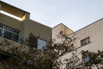 Barcelona city, residential buildings with trees