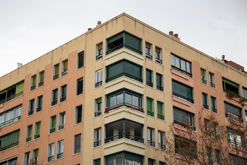 Fototapeta premium Barcelona city, residential buildings with trees