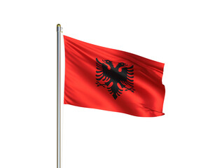 Albania national flag waving in isolated white background. Albania flag. 3D illustration