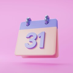 modern calendar 3d icon illustration with number