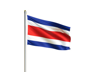 Costa Rica national flag waving in isolated white background. Costa Rica flag. 3D illustration