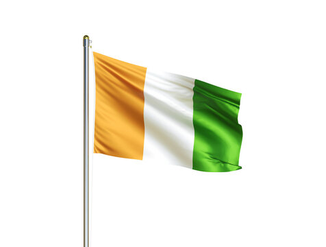 Cote d'ivoire national flag waving in isolated white background. Cote d'ivoire flag. 3D illustration