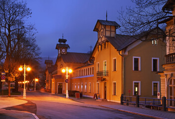 Fototapeta na wymiar Old bathhouse at Boulevard of Jozef Dietl in Krynica-Zdroj. Lesser Poland Voivodeship. Poland