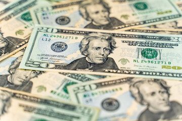 20 Dollar bills. Money background.