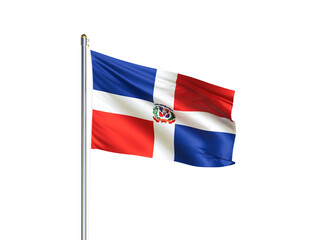 Dominican Republic national flag waving in isolated white background. Dominican Republic flag. 3D illustration