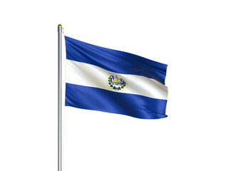 El Salvador national flag waving in isolated white background. El Salvador flag. 3D illustration